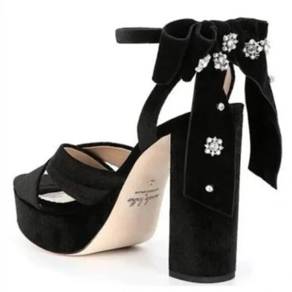 Nicola Bathie x Antonio Melani Lila Velvet Bow Platform Heels Black Size 9 - Picture 1 of 7